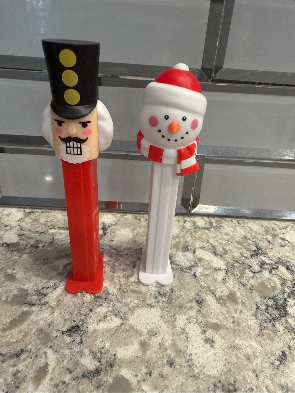 PEZ Christmas Nutcracker & White Snowman Candy Dispensers